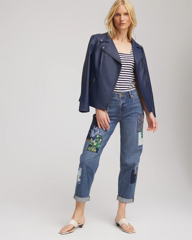 Boyfriend Patchwork Cropped Jeans - image 3
